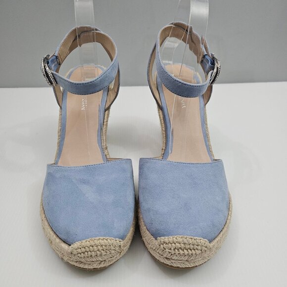 Stuart Weitzman Crystal Buckle Wedge Womens 10 Cornflower Blue Suede Espadrille - Picture 8 of 16